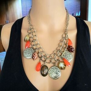 NY Orange Chunky Boho Bib Statement Necklace Animal